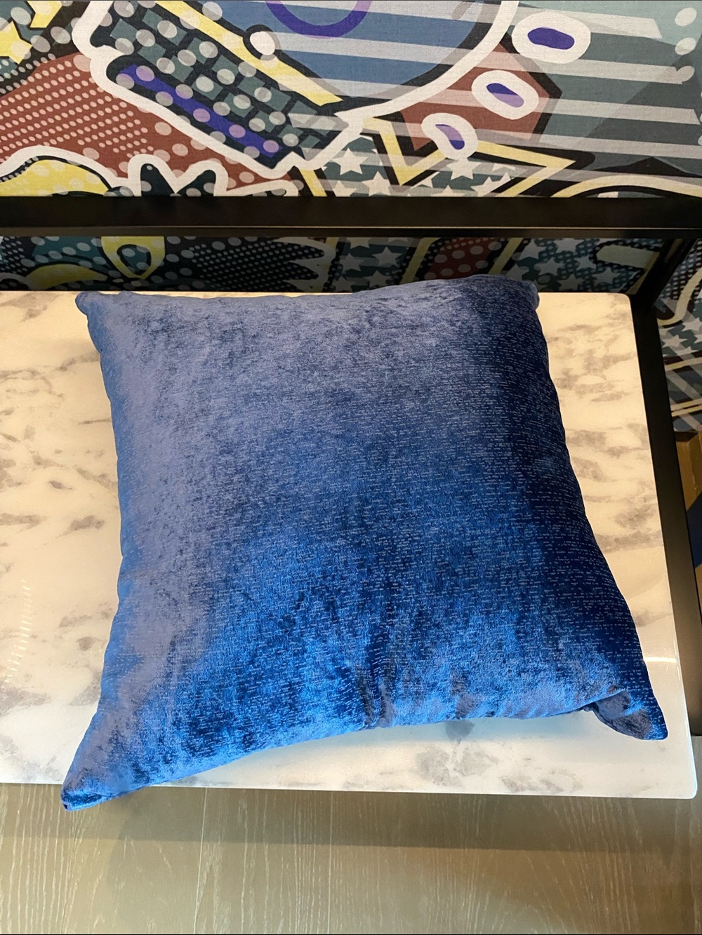 Plush Blue Velvet Accent Pillow by